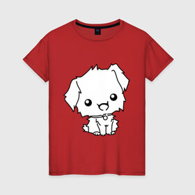 Женская футболка хлопок с принтом Милый песик в Петрозаводске, 100% хлопок | прямой крой, круглый вырез горловины, длина до линии бедер, слегка спущенное плечо | маленький | милый | пес | пушистый | собака | щенок
