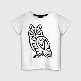 Детская футболка хлопок с принтом Сова кельтский орнамент в Петрозаводске, 100% хлопок | круглый вырез горловины, полуприлегающий силуэт, длина до линии бедер | сова