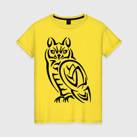 Женская футболка хлопок с принтом Сова кельтский орнамент в Петрозаводске, 100% хлопок | прямой крой, круглый вырез горловины, длина до линии бедер, слегка спущенное плечо | сова