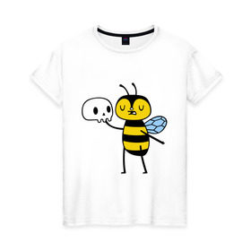 Женская футболка хлопок с принтом Пчелка Гамлет в Петрозаводске, 100% хлопок | прямой крой, круглый вырез горловины, длина до линии бедер, слегка спущенное плечо | быть | вопрос | гамлет | не быть | пчела | череп | шекспир