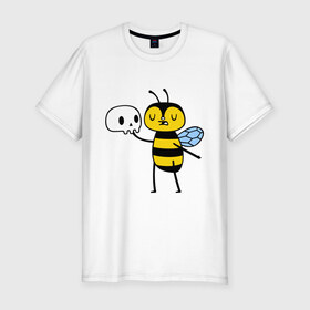 Мужская футболка премиум с принтом Пчелка Гамлет в Петрозаводске, 92% хлопок, 8% лайкра | приталенный силуэт, круглый вырез ворота, длина до линии бедра, короткий рукав | быть | вопрос | гамлет | не быть | пчела | череп | шекспир