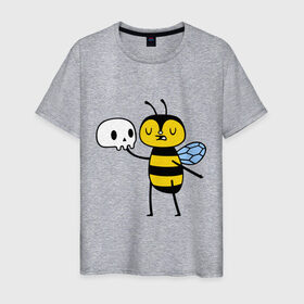 Мужская футболка хлопок с принтом Пчелка Гамлет в Петрозаводске, 100% хлопок | прямой крой, круглый вырез горловины, длина до линии бедер, слегка спущенное плечо. | быть | вопрос | гамлет | не быть | пчела | череп | шекспир