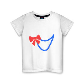 Детская футболка хлопок с принтом Бусы в Петрозаводске, 100% хлопок | круглый вырез горловины, полуприлегающий силуэт, длина до линии бедер | Тематика изображения на принте: бант | бижутерия | бусы | ожерелье | украшение