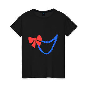 Женская футболка хлопок с принтом Бусы в Петрозаводске, 100% хлопок | прямой крой, круглый вырез горловины, длина до линии бедер, слегка спущенное плечо | бант | бижутерия | бусы | ожерелье | украшение