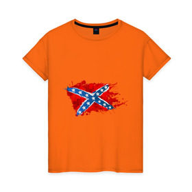 Женская футболка хлопок с принтом Конфедерация брызги в Петрозаводске, 100% хлопок | прямой крой, круглый вырез горловины, длина до линии бедер, слегка спущенное плечо | америка | звезды | конфедеративные штаты америки | конфедерация | орел | патриоты | символика | сша | туристам | флаг