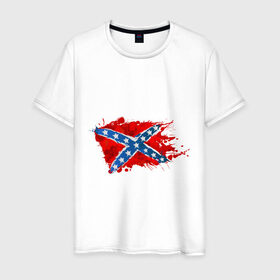 Мужская футболка хлопок с принтом Конфедерация брызги в Петрозаводске, 100% хлопок | прямой крой, круглый вырез горловины, длина до линии бедер, слегка спущенное плечо. | америка | звезды | конфедеративные штаты америки | конфедерация | орел | патриоты | символика | сша | туристам | флаг