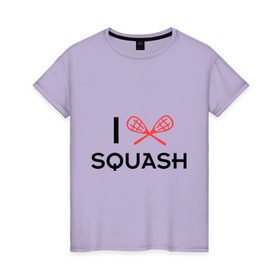 Женская футболка хлопок с принтом I LOVE SQUASH в Петрозаводске, 100% хлопок | прямой крой, круглый вырез горловины, длина до линии бедер, слегка спущенное плечо | Тематика изображения на принте: squash | ракетка | сквош