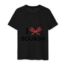 Мужская футболка хлопок с принтом I LOVE SQUASH в Петрозаводске, 100% хлопок | прямой крой, круглый вырез горловины, длина до линии бедер, слегка спущенное плечо. | squash | ракетка | сквош
