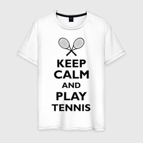 Мужская футболка хлопок с принтом Play tennis в Петрозаводске, 100% хлопок | прямой крой, круглый вырез горловины, длина до линии бедер, слегка спущенное плечо. | ракетка | тенис | теннис | теннисист
