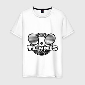 Мужская футболка хлопок с принтом Tennis в Петрозаводске, 100% хлопок | прямой крой, круглый вырез горловины, длина до линии бедер, слегка спущенное плечо. | ракетка | тенис | теннис | теннисист