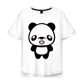Мужская футболка хлопок Oversize с принтом Маленькая пандочка в Петрозаводске, 100% хлопок | свободный крой, круглый ворот, “спинка” длиннее передней части | панда