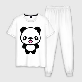 Мужская пижама хлопок с принтом Маленькая пандочка в Петрозаводске, 100% хлопок | брюки и футболка прямого кроя, без карманов, на брюках мягкая резинка на поясе и по низу штанин
 | панда