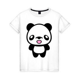 Женская футболка хлопок с принтом Маленькая пандочка в Петрозаводске, 100% хлопок | прямой крой, круглый вырез горловины, длина до линии бедер, слегка спущенное плечо | панда
