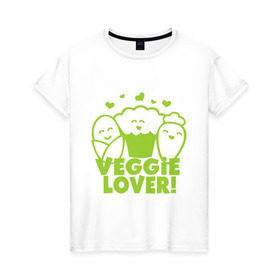 Женская футболка хлопок с принтом Veggie lover (овощелюб) в Петрозаводске, 100% хлопок | прямой крой, круглый вырез горловины, длина до линии бедер, слегка спущенное плечо | fruits | health | lover | vegan | vegetables | vegetarian | veggie | веган | вегетарианец | диета | здоровье | овощ | фрукт