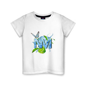Детская футболка хлопок с принтом NM в Петрозаводске, 100% хлопок | круглый вырез горловины, полуприлегающий силуэт, длина до линии бедер | бабочка