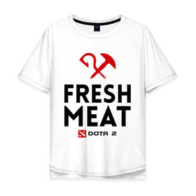 Мужская футболка хлопок Oversize с принтом Fresh meat в Петрозаводске, 100% хлопок | свободный крой, круглый ворот, “спинка” длиннее передней части | Тематика изображения на принте: dota | fresh | meat | pudge | дота | мясо | пудж | свежее