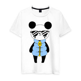 Мужская футболка хлопок с принтом Крутой панда в Петрозаводске, 100% хлопок | прямой крой, круглый вырез горловины, длина до линии бедер, слегка спущенное плечо. | панда