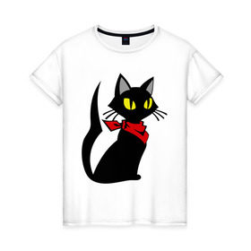 Женская футболка хлопок с принтом Котик в Петрозаводске, 100% хлопок | прямой крой, круглый вырез горловины, длина до линии бедер, слегка спущенное плечо | кот | платок | повязка | шейный | шея