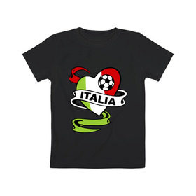 Детская футболка хлопок с принтом Сборная Италии по футболу в Петрозаводске, 100% хлопок | круглый вырез горловины, полуприлегающий силуэт, длина до линии бедер | football | italia | team | италия | сборная | флаг италии | футбол | футбольный мяч