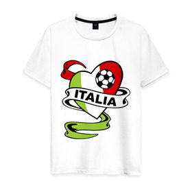 Мужская футболка хлопок с принтом Сборная Италии по футболу в Петрозаводске, 100% хлопок | прямой крой, круглый вырез горловины, длина до линии бедер, слегка спущенное плечо. | football | italia | team | италия | сборная | флаг италии | футбол | футбольный мяч