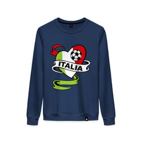 Женский свитшот хлопок с принтом Сборная Италии по футболу в Петрозаводске, 100% хлопок | прямой крой, круглый вырез, на манжетах и по низу широкая трикотажная резинка  | football | italia | team | италия | сборная | флаг италии | футбол | футбольный мяч