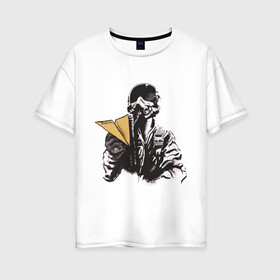 Женская футболка хлопок Oversize с принтом Пилот в Петрозаводске, 100% хлопок | свободный крой, круглый ворот, спущенный рукав, длина до линии бедер
 | авиатор | бумажный | пилот | самолет | шлем