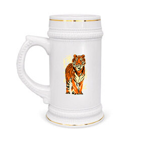 Кружка пивная с принтом Тигр в Петрозаводске,  керамика (Материал выдерживает высокую температуру, стоит избегать резкого перепада температур) |  объем 630 мл | tiger | бамбук | тигр | хищник