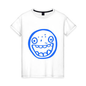 Женская футболка хлопок с принтом Зубастый смайлик в Петрозаводске, 100% хлопок | прямой крой, круглый вырез горловины, длина до линии бедер, слегка спущенное плечо | зубы | лицо | рожица | смайл | улыбка