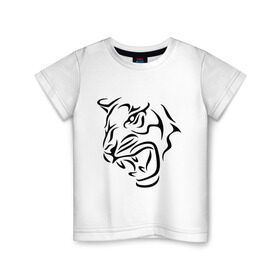 Детская футболка хлопок с принтом Тату голова тигра в Петрозаводске, 100% хлопок | круглый вырез горловины, полуприлегающий силуэт, длина до линии бедер | Тематика изображения на принте: голова | тату | тигр