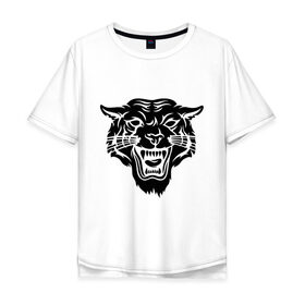 Мужская футболка хлопок Oversize с принтом Свирепый тигр в Петрозаводске, 100% хлопок | свободный крой, круглый ворот, “спинка” длиннее передней части | голова | злой | свирепый | тигр