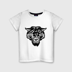 Детская футболка хлопок с принтом Свирепый тигр в Петрозаводске, 100% хлопок | круглый вырез горловины, полуприлегающий силуэт, длина до линии бедер | Тематика изображения на принте: голова | злой | свирепый | тигр