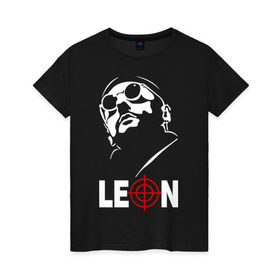Женская футболка хлопок с принтом Leon в Петрозаводске, 100% хлопок | прямой крой, круглый вырез горловины, длина до линии бедер, слегка спущенное плечо | jean | leon | professional | reno | жан | леон | профессионал | рено