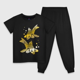 Детская пижама хлопок с принтом Золотые рыбки в Петрозаводске, 100% хлопок |  брюки и футболка прямого кроя, без карманов, на брюках мягкая резинка на поясе и по низу штанин
 | две | золото | пара | рыбки