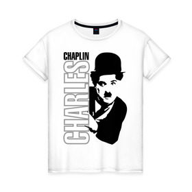 Женская футболка хлопок с принтом Чарльз Чаплин в Петрозаводске, 100% хлопок | прямой крой, круглый вырез горловины, длина до линии бедер, слегка спущенное плечо | кино | котелок | чаплин | чарли