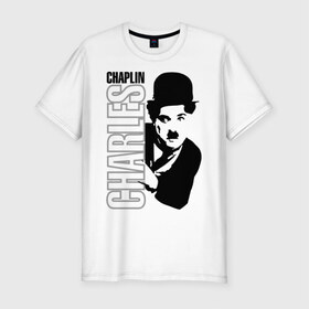 Мужская футболка премиум с принтом Чарльз Чаплин в Петрозаводске, 92% хлопок, 8% лайкра | приталенный силуэт, круглый вырез ворота, длина до линии бедра, короткий рукав | Тематика изображения на принте: кино | котелок | чаплин | чарли