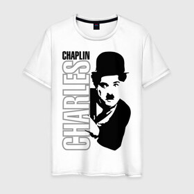 Мужская футболка хлопок с принтом Чарльз Чаплин в Петрозаводске, 100% хлопок | прямой крой, круглый вырез горловины, длина до линии бедер, слегка спущенное плечо. | кино | котелок | чаплин | чарли