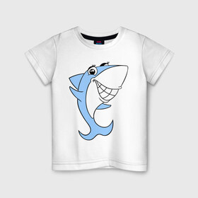 Детская футболка хлопок с принтом Акула девочка в Петрозаводске, 100% хлопок | круглый вырез горловины, полуприлегающий силуэт, длина до линии бедер | акула | девочка | милая | улыбка