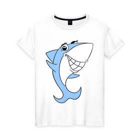 Женская футболка хлопок с принтом Акула девочка в Петрозаводске, 100% хлопок | прямой крой, круглый вырез горловины, длина до линии бедер, слегка спущенное плечо | акула | девочка | милая | улыбка