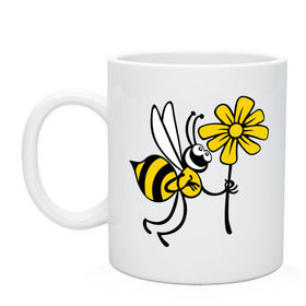 Кружка с принтом Пчела с цветочком в Петрозаводске, керамика | объем — 330 мл, диаметр — 80 мм. Принт наносится на бока кружки, можно сделать два разных изображения | Тематика изображения на принте: оса | пчела | цветок | шмель