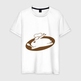 Мужская футболка хлопок с принтом Зайка повар в Петрозаводске, 100% хлопок | прямой крой, круглый вырез горловины, длина до линии бедер, слегка спущенное плечо. | зайка | заяц | колпак | милый | повар