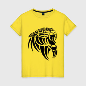 Женская футболка хлопок с принтом Пантера тату в Петрозаводске, 100% хлопок | прямой крой, круглый вырез горловины, длина до линии бедер, слегка спущенное плечо | дикая | кошка | пантера | хищная