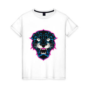 Женская футболка хлопок с принтом Пантера в Петрозаводске, 100% хлопок | прямой крой, круглый вырез горловины, длина до линии бедер, слегка спущенное плечо | art | kat | panther | swag | арт | кошка | пантера | свэг