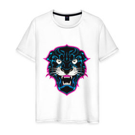 Мужская футболка хлопок с принтом Пантера в Петрозаводске, 100% хлопок | прямой крой, круглый вырез горловины, длина до линии бедер, слегка спущенное плечо. | art | kat | panther | swag | арт | кошка | пантера | свэг