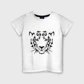 Детская футболка хлопок с принтом Морда тигра в Петрозаводске, 100% хлопок | круглый вырез горловины, полуприлегающий силуэт, длина до линии бедер | Тематика изображения на принте: голова | дикий | тигр | хищник