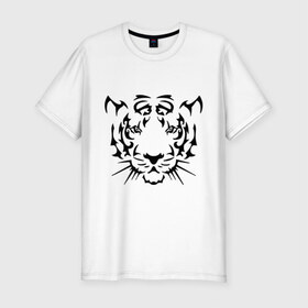 Мужская футболка премиум с принтом Морда тигра в Петрозаводске, 92% хлопок, 8% лайкра | приталенный силуэт, круглый вырез ворота, длина до линии бедра, короткий рукав | голова | дикий | тигр | хищник