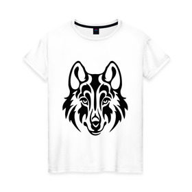 Женская футболка хлопок с принтом Морда волка в Петрозаводске, 100% хлопок | прямой крой, круглый вырез горловины, длина до линии бедер, слегка спущенное плечо | волк | голова | тату