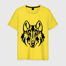 Мужская футболка хлопок с принтом Морда волка в Петрозаводске, 100% хлопок | прямой крой, круглый вырез горловины, длина до линии бедер, слегка спущенное плечо. | волк | голова | тату