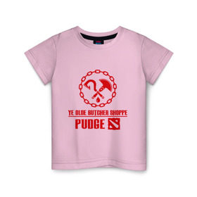 Детская футболка хлопок с принтом Hook Pudge Dota2 в Петрозаводске, 100% хлопок | круглый вырез горловины, полуприлегающий силуэт, длина до линии бедер | butcher | chain | dota | hook | pudgee | shoppe | дота | крюк | мясник | пудж | цепь