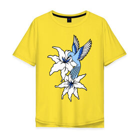 Мужская футболка хлопок Oversize с принтом Колибри в Петрозаводске, 100% хлопок | свободный крой, круглый ворот, “спинка” длиннее передней части | колибри | лилия | прица | цветы