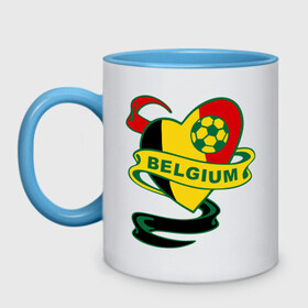 Кружка двухцветная с принтом Сборная Бельгии по Футболу в Петрозаводске, керамика | объем — 330 мл, диаметр — 80 мм. Цветная ручка и кайма сверху, в некоторых цветах — вся внутренняя часть | belgium | бельгия | мяч | сборная | флаг бельгии | футбол